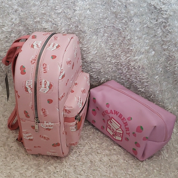 NWT Strawberry milk bundle Mini Backpack and make-up bag. - Picture 5 of 16